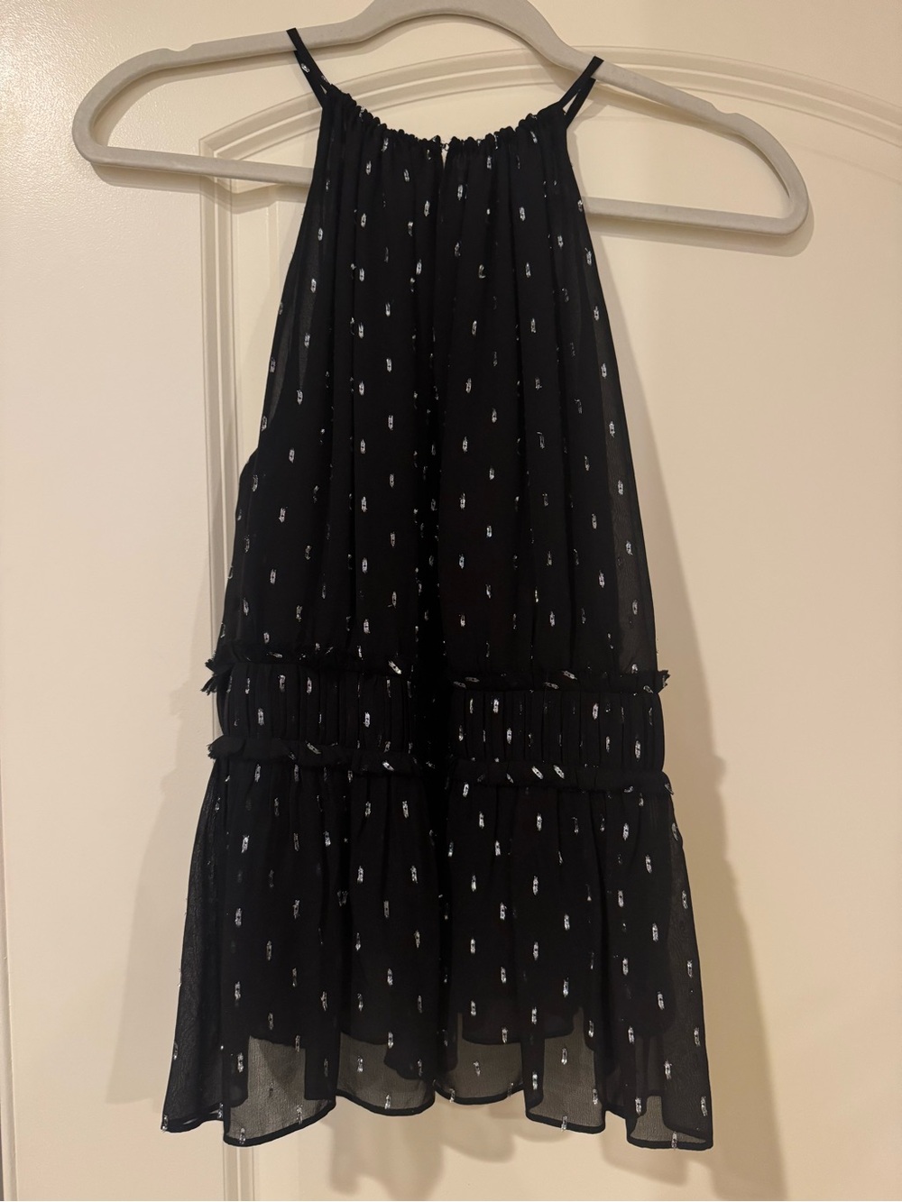 Joie Black Halter Tiered Mini Skirt with Silver Dot Detail